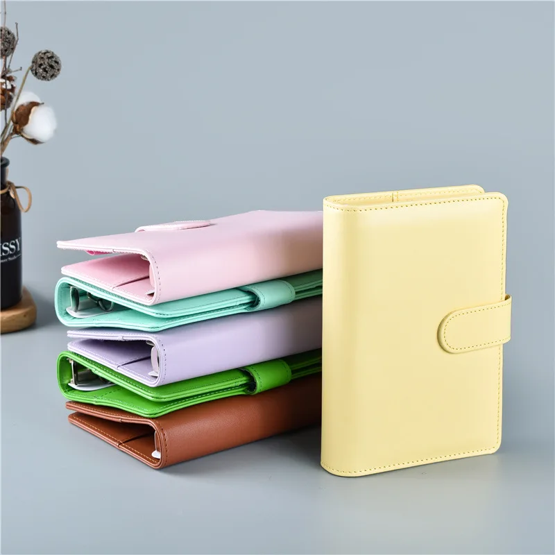 Macaron Color A5 Ring Binder PU Clip-on Notebook Leather Loose Leaf Notebook Cover Notebooks Journal Kawaii Stationery