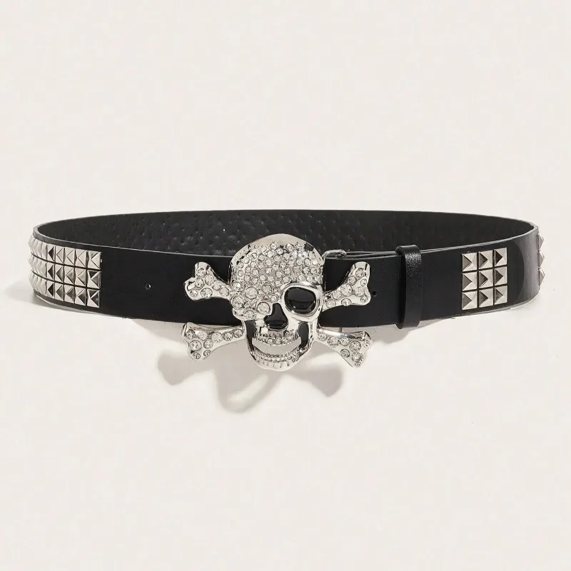 1pc Men's Dark Punk Skull Buckle Rivet Belt Jeans Versatile Decorative Belt