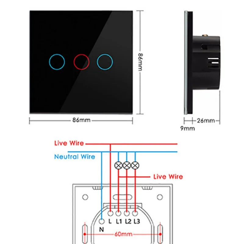 Joli tactile Wifi intelligent, aucun fil melon al requis, maison intelligente, 1/2/3 gangs, interrupteur d'éclairage 100-240V, nous-mêmes avec Alexa, Hey, Google