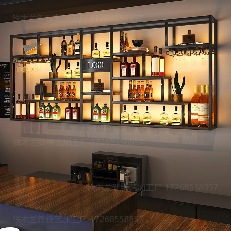 Custom Wine Rack Bar Counter Wall Hanging Wine Cabinet Bar Wine Rack Restaurante Metal Wine Storage Rack Wall Iron Display Rack