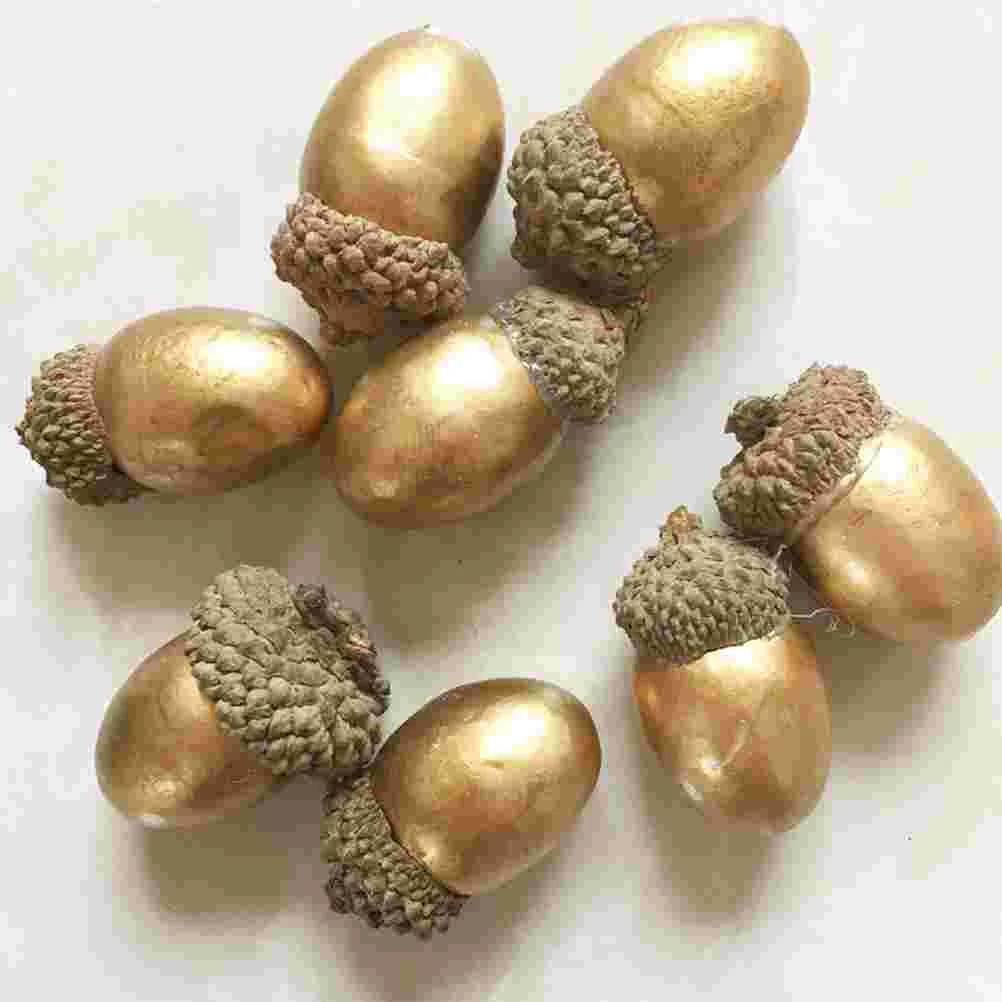 25 Pcs Christmas Decorations Golden Acorn Mini Acorns Natural Simulation Chestnuts Ornaments Decorative Pine Cones Party Fake