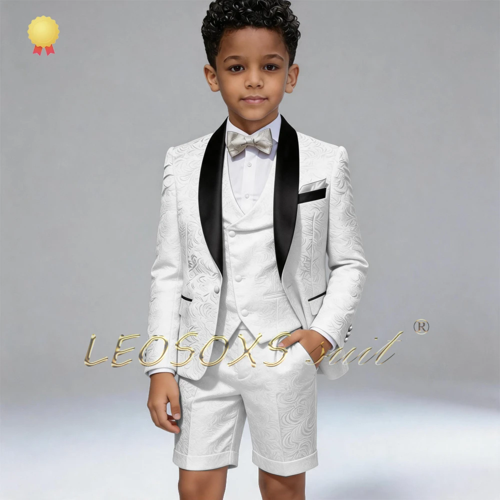 

Boys' 3-Piece Black Tie Suit, Jacquard Blazer, Vest & Shorts for Choir Performances & School Pageant Competitions