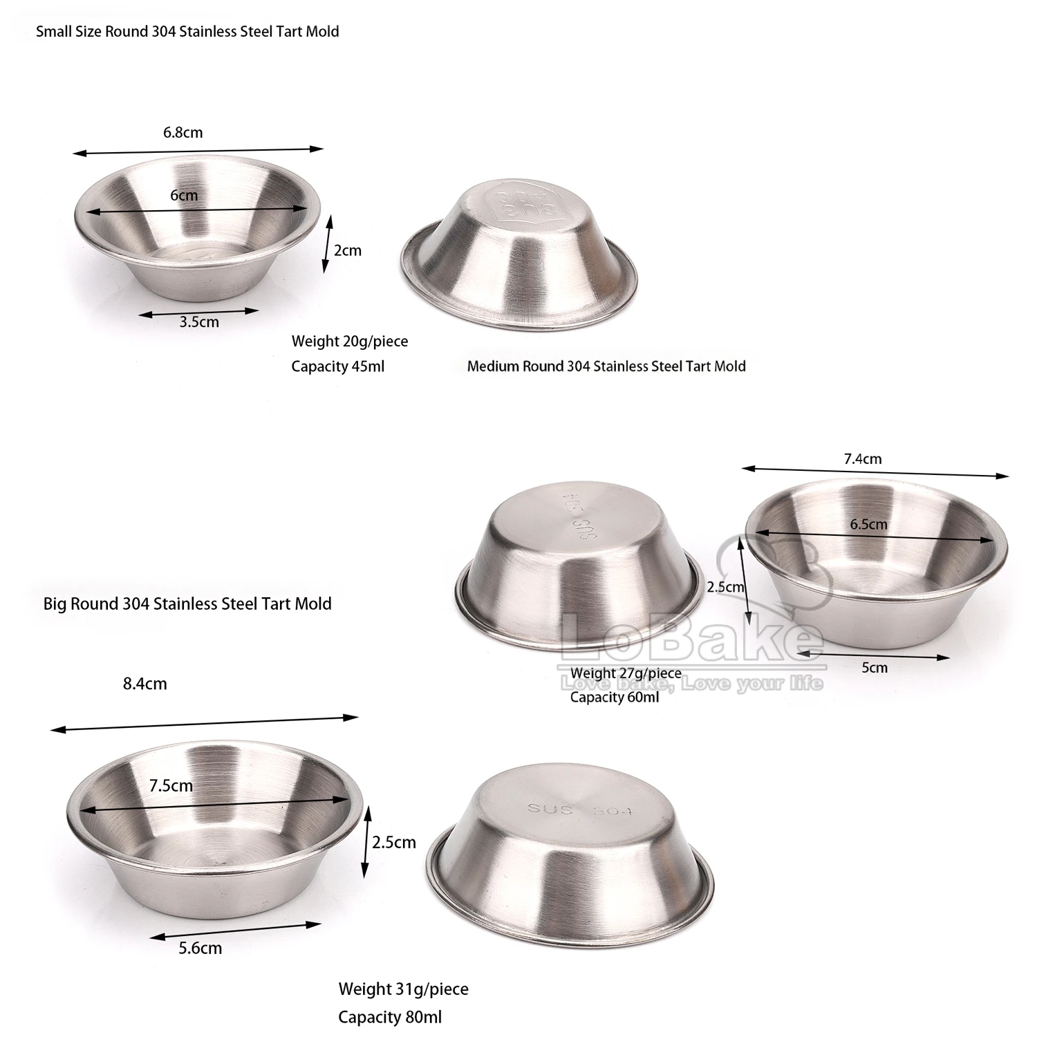 10-30pcs 3 Sizes Round 304 Stainless Steel Egg Tart Molds Pudding Tin Cheese Pan Bowl Cake Holder For DIY Baking Accessories