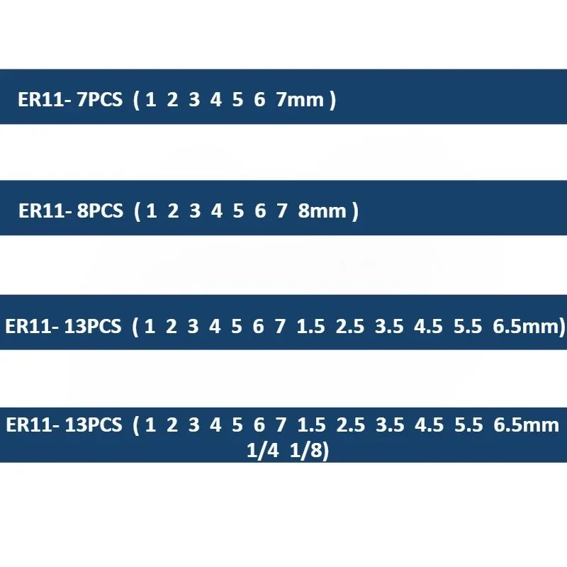 15pcs Set ER11 1-7MM 1/4 1/8 Inch (3.175mm) Spring Collet High Precision Collet Set For CNC Engraving Machine Lathe Mill Tool
