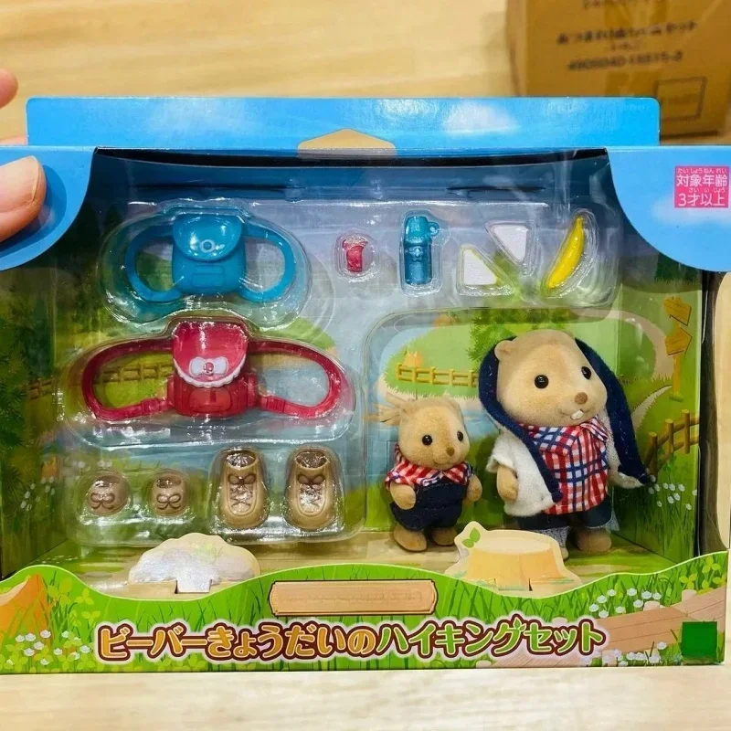 Hot New Arrival Sylvanian Families Beavers Hiking Set Cute Flocking Doll Toy Desktop Decoration Birthday Toys Gifts For Children