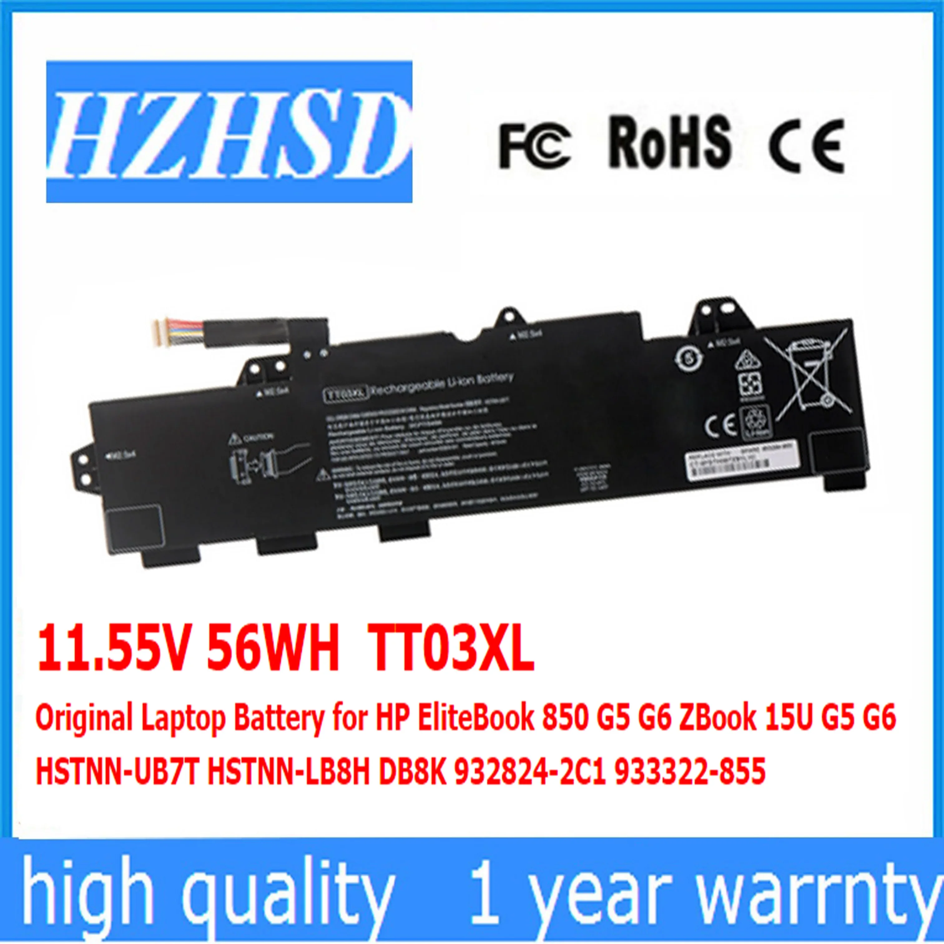 11.55V 56WH TT03XL Original Laptop Battery for HP EliteBook 850 G5 G6 ZBook 15U G5 G6 HSTNN-UB7T HSTNN-LB8H DB8K 932824-2C1 3322