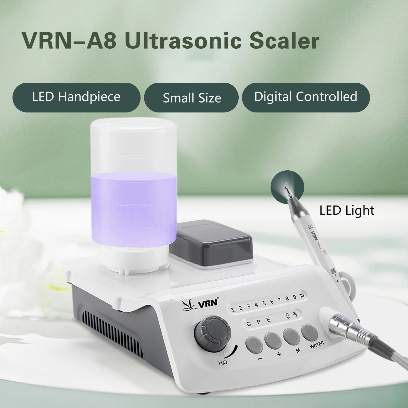 VRN Dental Portable Ultrasonic Piezo Scaler A8 with LED Detachable Handpiece Detachable Cable Standard Version