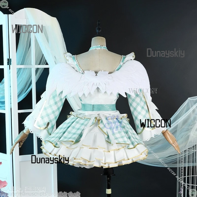 لعبة كوتوري مينامي التأثيرية أنيمي لوف لايف! زي كاواي الملاك الأزرق الأخضر منقوشة كعكة اللباس الحلو لوليتا الباروكات أجنحة الهالوين #3