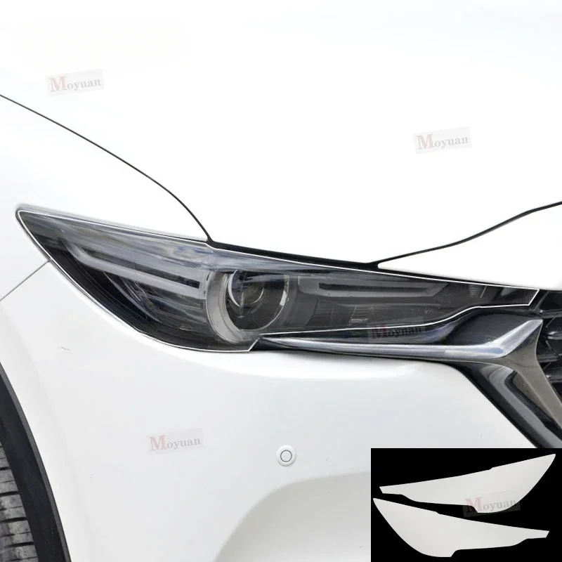 

2 Pcs Car Headlight Protective Film Headlamp Restoration Transparent Black TPU Sticker For Mazda CX-5 2017-2021 Accessories
