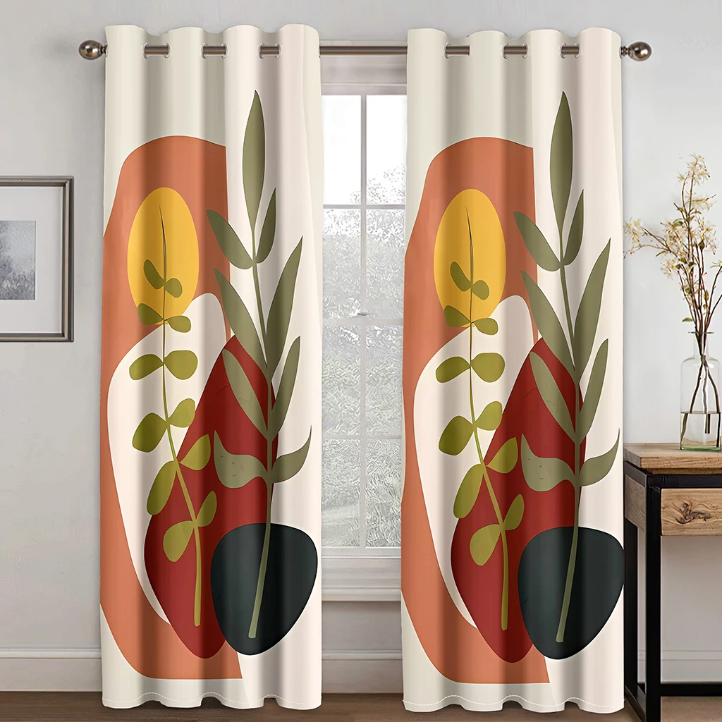 Modern Art Leaf Abstract Simple Window Curtains for Living Room Kids Bedroom Bathroom Cupboard Kitchen Door Home Decor 2Pieces