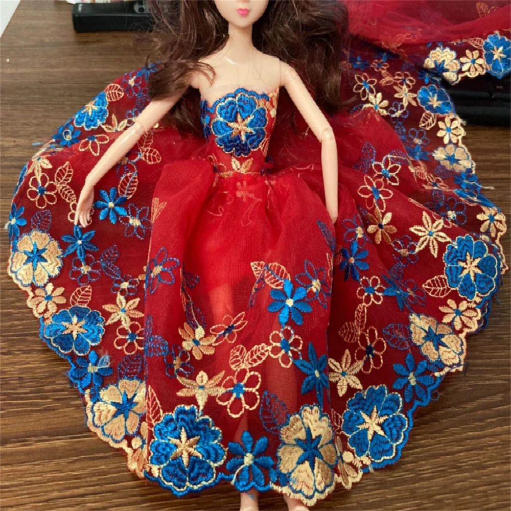 2 yards Red flower High Quality Beautiful Mesh embroidery lace Trim Handmade DIY needlework sewing Doll lace Dress lace fabric