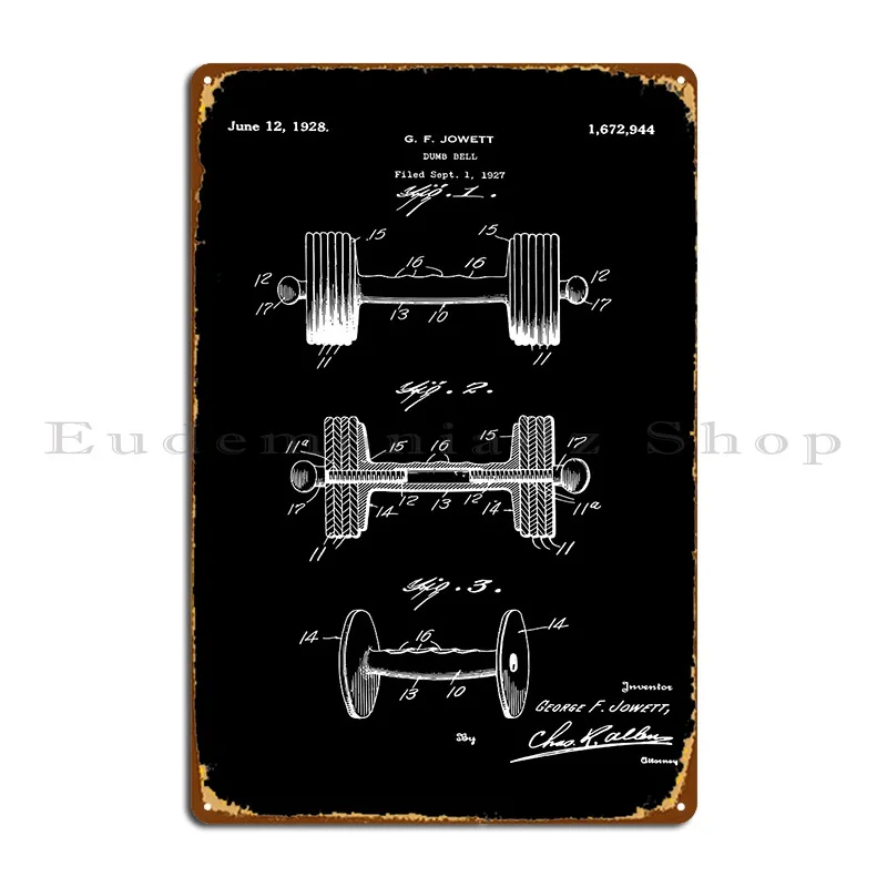 Dumbbell Weightlifting Patent Print 1928 Metal Sign Personalized Party Plates Rusty Kitchen Customized Tin Sign Poster