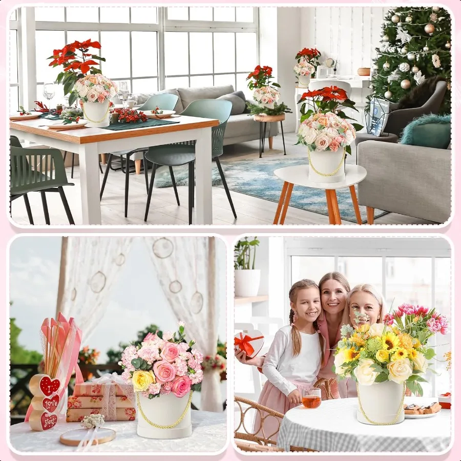 6 Pcs Veet Round Flower Box with Lids Veet Nesting Gifts Box with Handle for Wedding Holiday Luxury Flower Gift Arrangement Bri