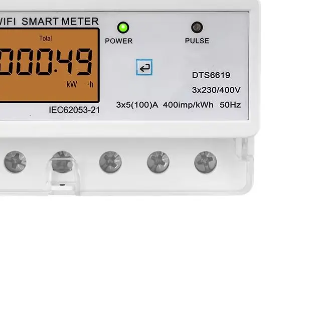 3 Phase 4 Wire WiFi Smart Energy Meter 5(100)A, Tuya APP Monitor Voltage Current Power Factor KWh DIN Rail