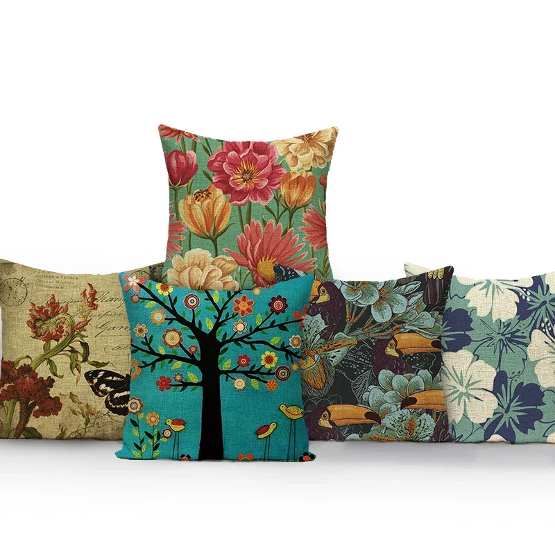 Sandy Beach Tree Cushion Cover for Sofa Home Car Decor Colorful Oil Painting Trees Series Home Decor Throw Pillow Case