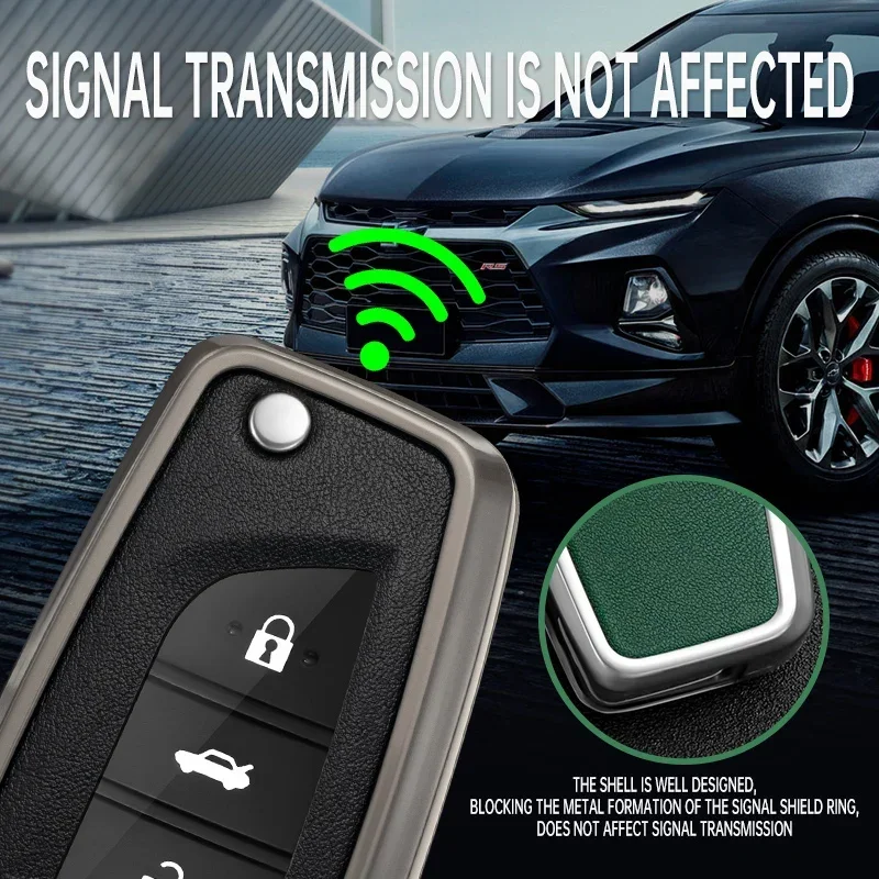 حافظة مفاتيح سيارة من سبائك الزنك غطاء جلدي ، تويوتا أوريس كورولا أفنسيس فيرسو ياريس أيجو سكايون TC IM Camry RAV4 إكسسوارات #4