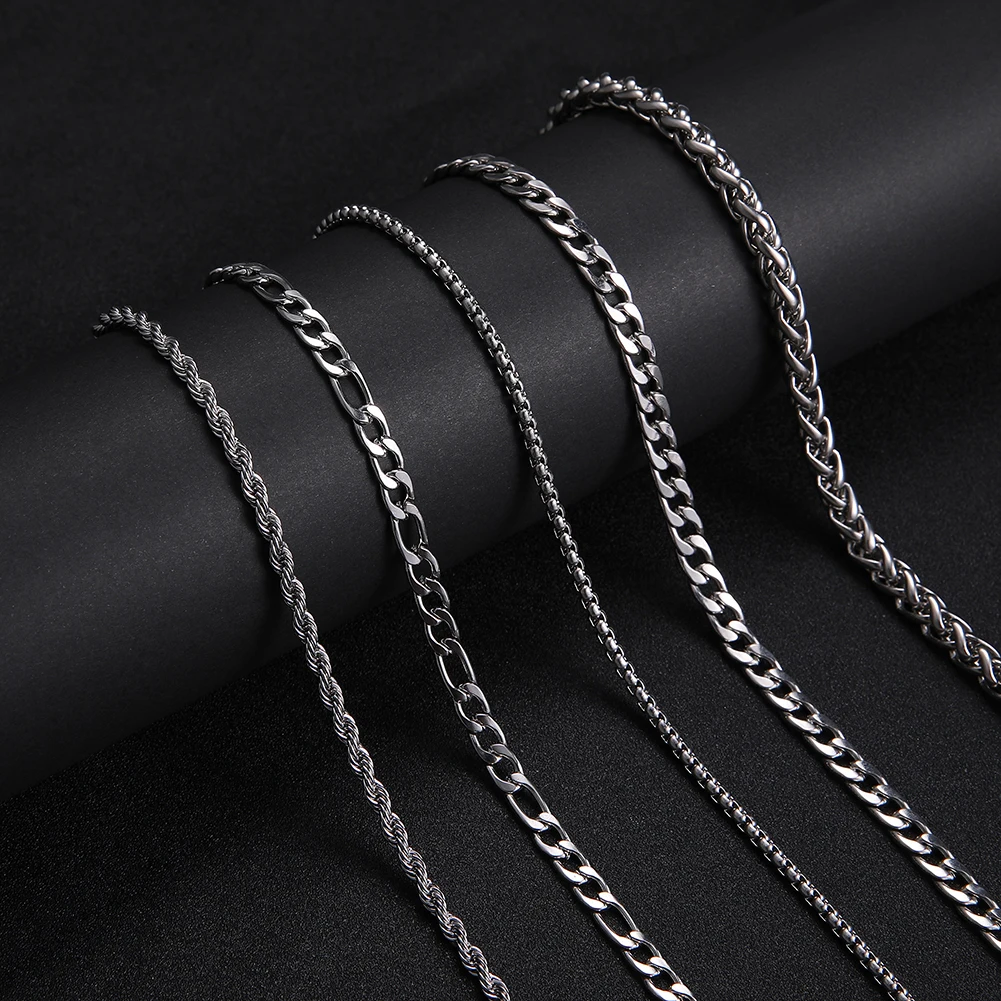 Skyrim Basic Punk Stainless Steel Necklace for Men Women 60 cm Long Rope Figaro Cuban Chain for Pendant Jewelry Wholesale