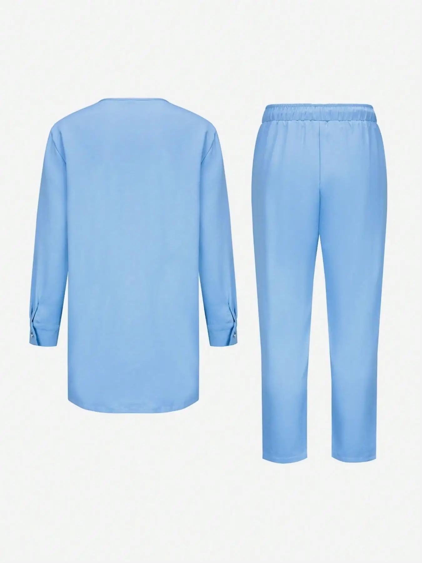 African & Middle Eastern Men's Traditional Outfit Sky Blue Set Long Sleeve Dashiki Top with Pants Ethnic Wear for Wedding Party