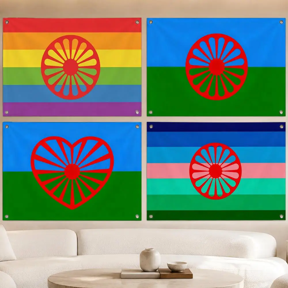Romani people Flags Fan Banner Tapestry Wall Hanging Garage BarDorm Camp Party Outdoor Home Decor Gift