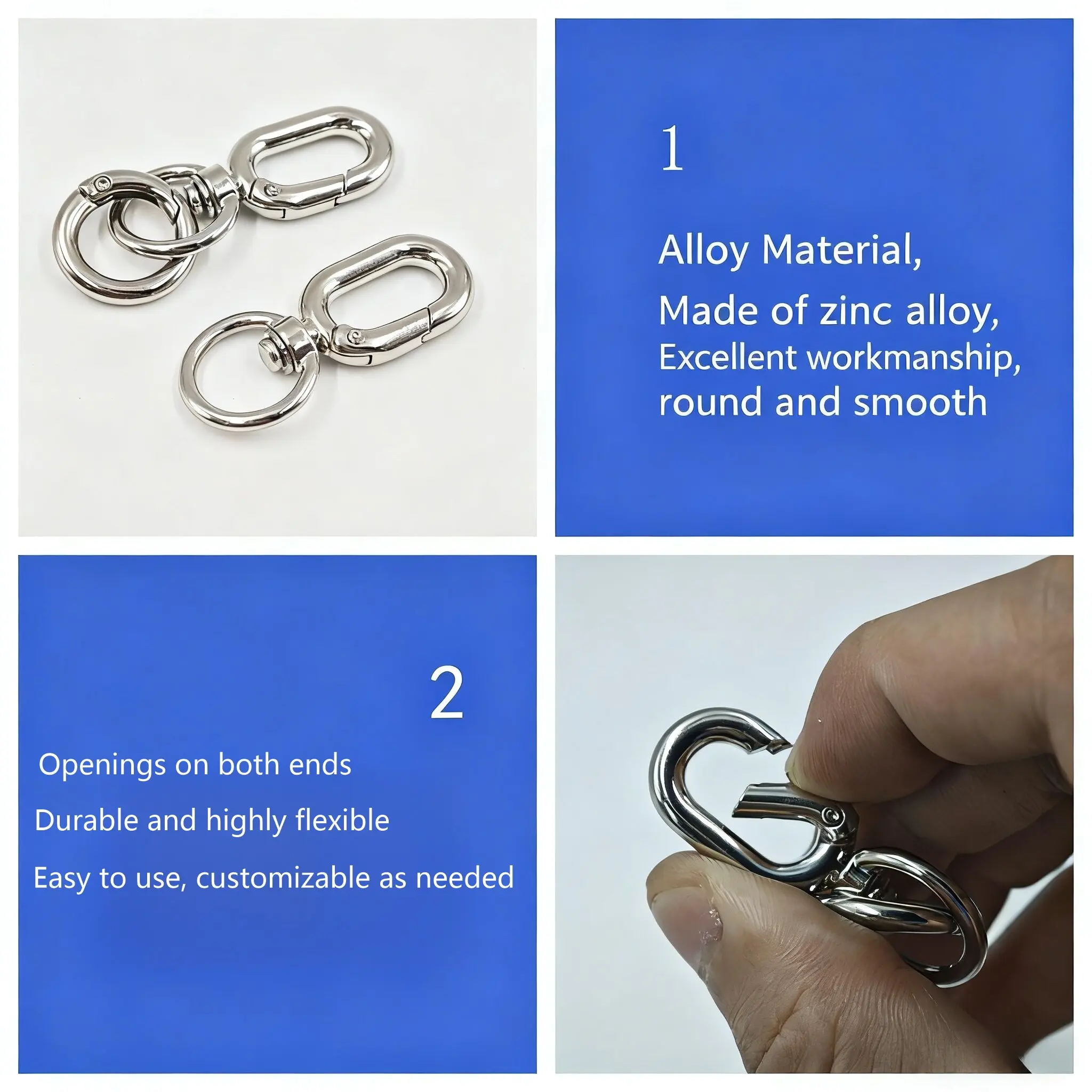 2pcs Double Opening Swivel Clasp Clips, Metal Swivel Spring Snap Hooks, Key Chain Clip with Key Ring for DIY Keys image 3