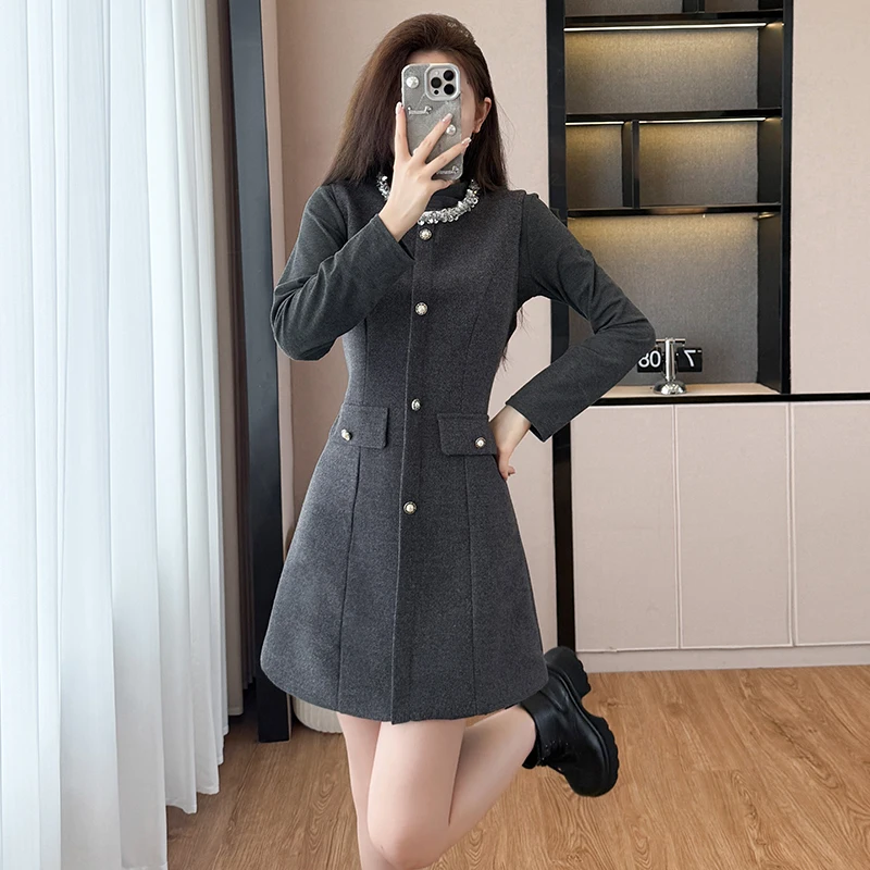 

O-Neck Bottom Sequined Women's Dress Tide Autumn Outer Female Dresses Long