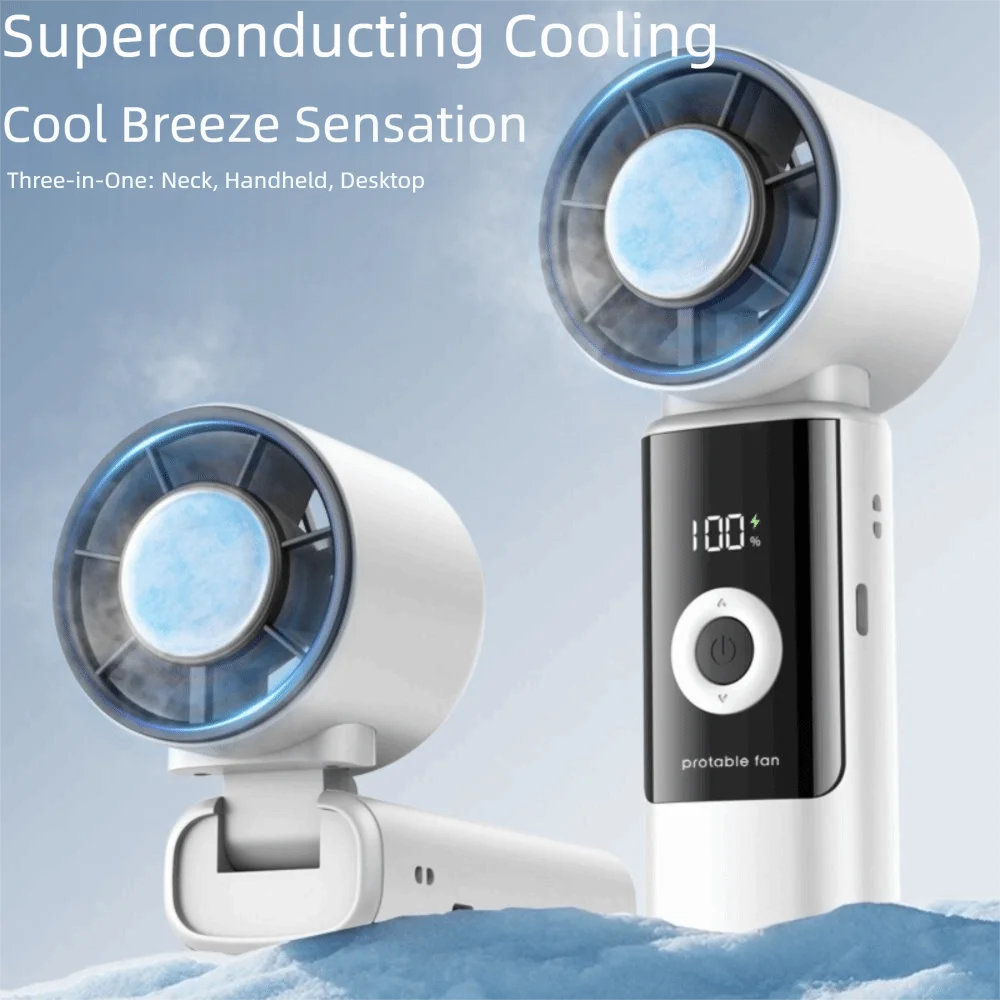 Digital Display Portable Handheld Fan Ice Compress Cool Adjustable Mini Electric Fan Quiet Operation High Wind Speed