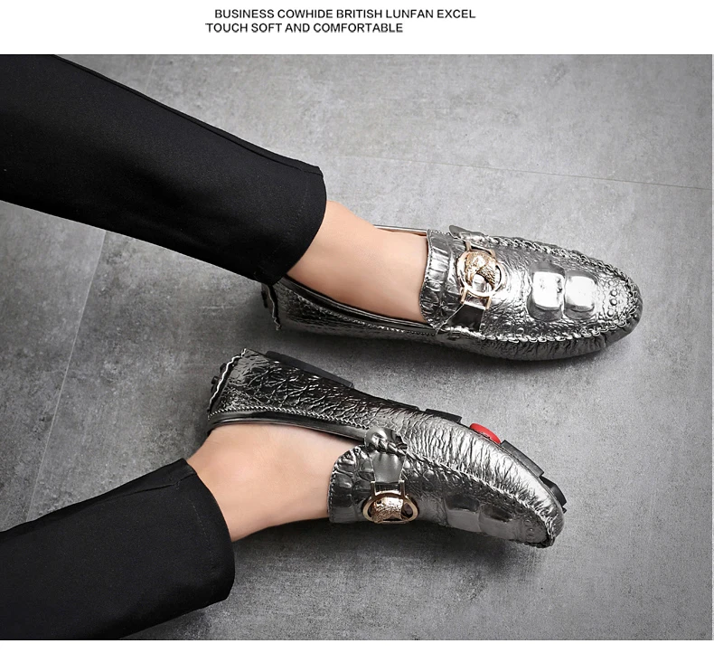 Herren-Slipper mit Krokodilmuster, Frühling/Sommer 2025, Britischer Stil, Glänzendes Leder, Lässige Loafer, Handgefertigt – Detail 26