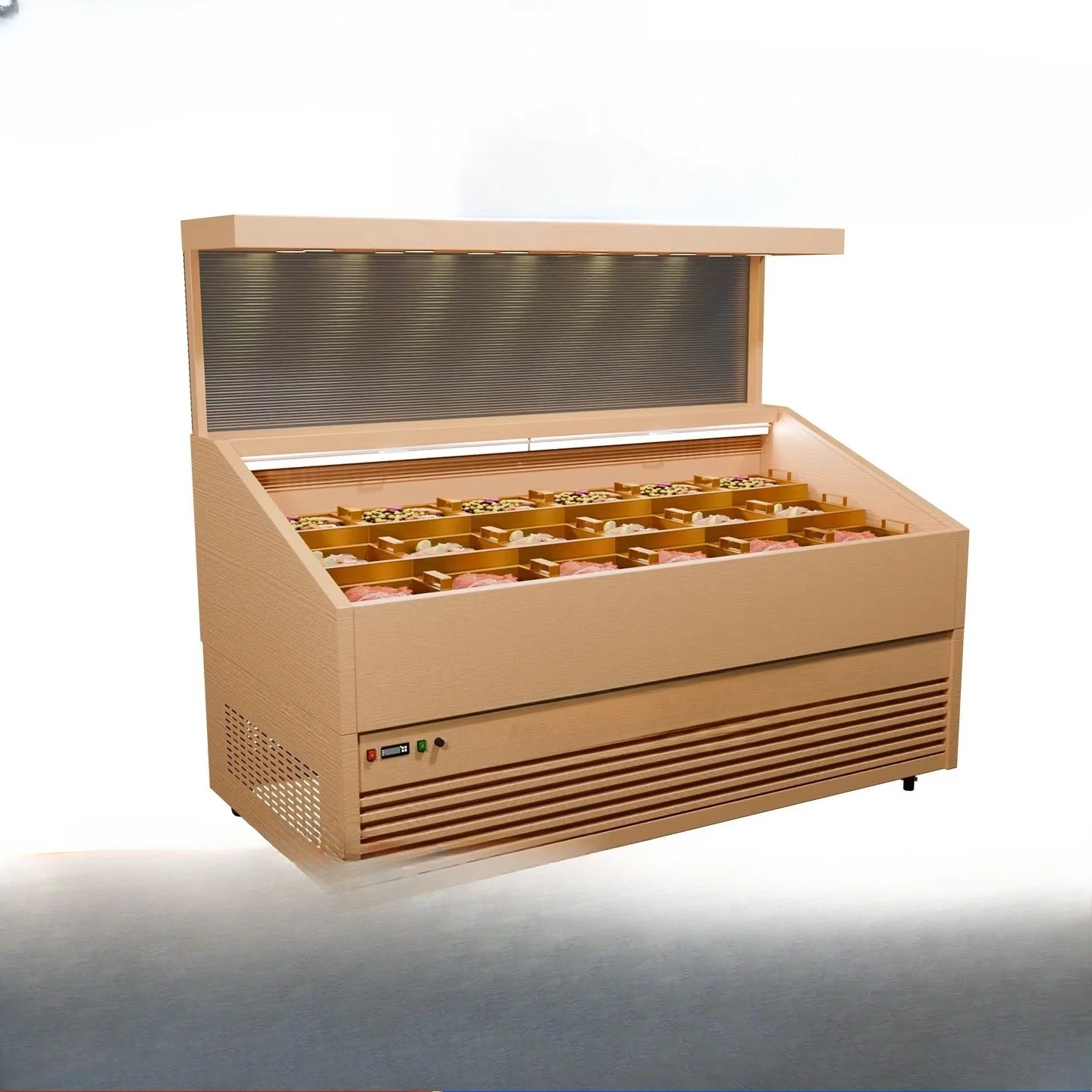 Self-service barbecue display cabinet, rose gold step ice table, buffet display table, dish spray freezer, commercial commercial