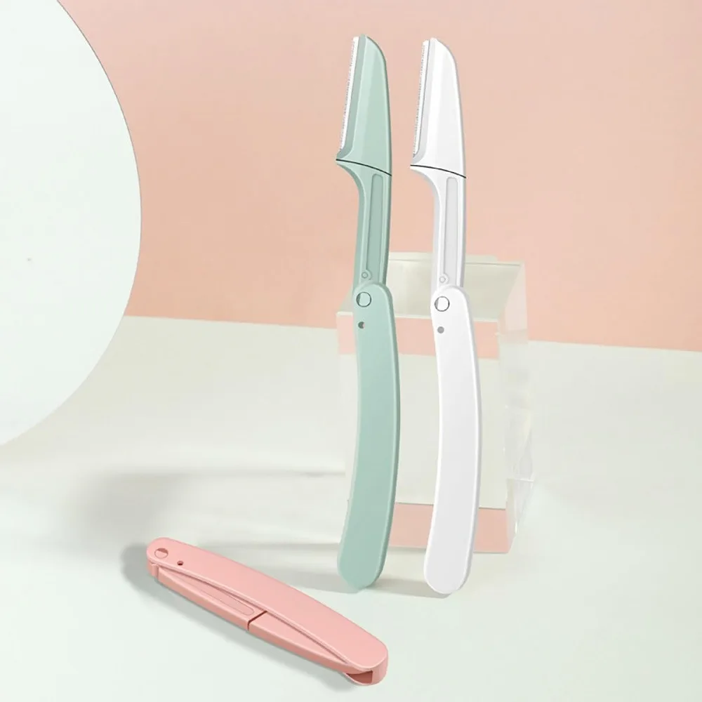 4 Pack Foldable Portable Eyebrow Razors for Women, Safety Guard Stainless Steel Dermaplaning Trimmers, Travel Fold Eyebrow Shaping Shaver for Peach Fuzz Facial Hair Removal