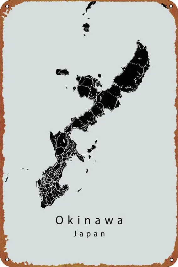 Mapa de la isla de Okinawa, Japón, póster, cartel de metal vintage, regalo, letrero de metal retro novedoso para cafetería, tienda, garaje, letreros de metal de 8x12 pulgadas