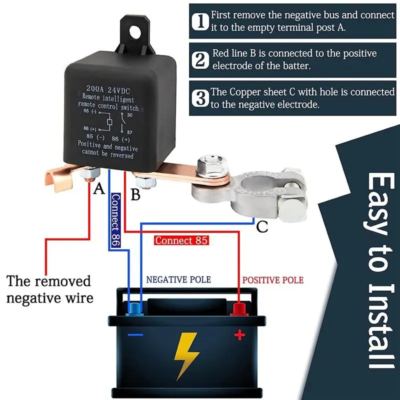 A54P-Remote Battery Disconnect Switch, Remote Switch For Truck Car Switch Anti Theft, 24V 200A Remote Control Battery Switch