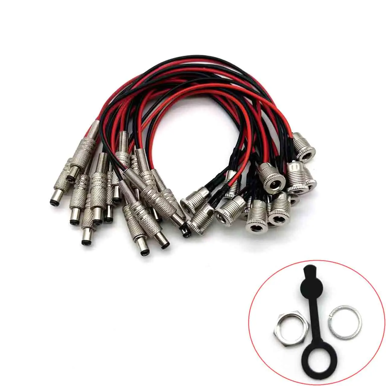 DC099 5.5 x 2.1mm 5.5 x 2.5mm DC Power Socket Threaded Male Female Connector Adapter With 20AWG Cable Wires DC-099  20CM