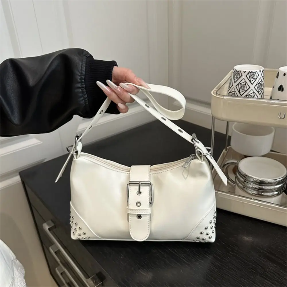 

New Designer Buckle Armpit Bag Y2k Gothic Rivet Shoulder Bag Pu Leather Vintage Spicy Girl Handbag Female