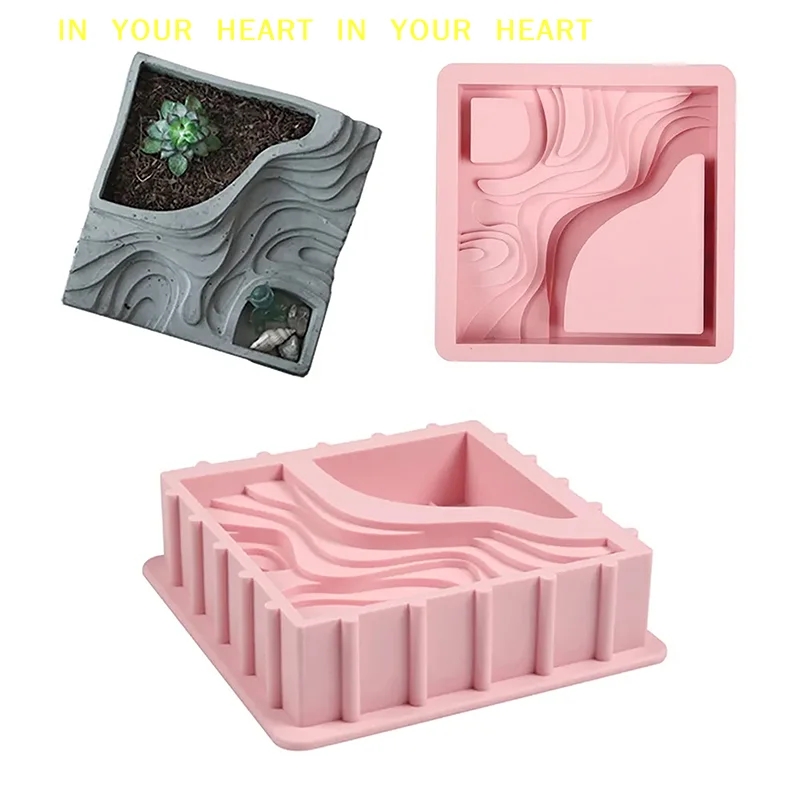 Moule en silicone pour pot de fleurs carré en résine époxy, pour terrasse, pour la fabrication artisanale de pots en béton et en plâtre DIY
