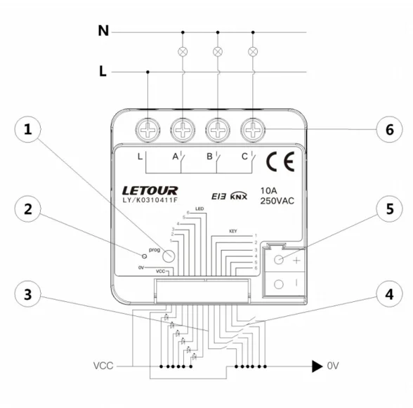 KNX/EIB ฝัง 3 ช่อง 10A สวิทช์สมาร์ทโมดูลสวิทช์ไฟสมาร์ทโรงแรมระบบ KNX ระบบสมาร์ทบ้าน