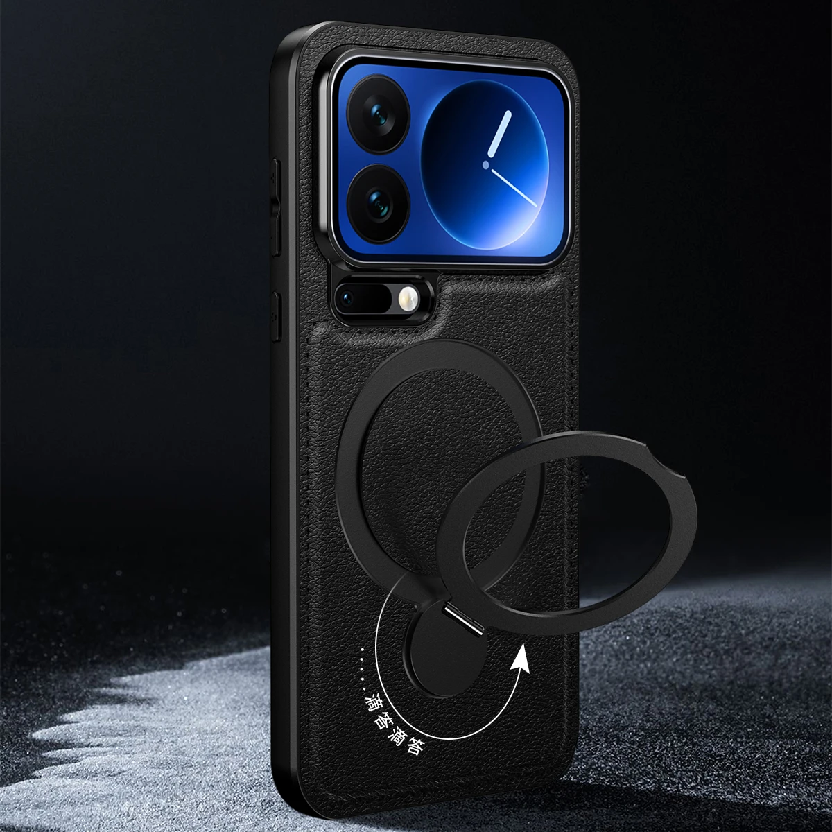

Metal Holder Bracket Lens Protection Soft Phone Case For XiaoMi 17 Pro Max Magnetic Wireless Charging Leather Back Cover Cases