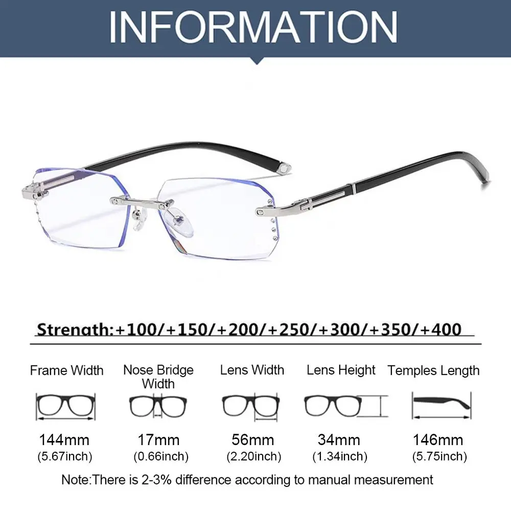 Blue Ray Blocking Anti-Blue Light Reading Glasses Rimless Cut Edge Vintage Hyperopia Glasses Eye Protection Luxury