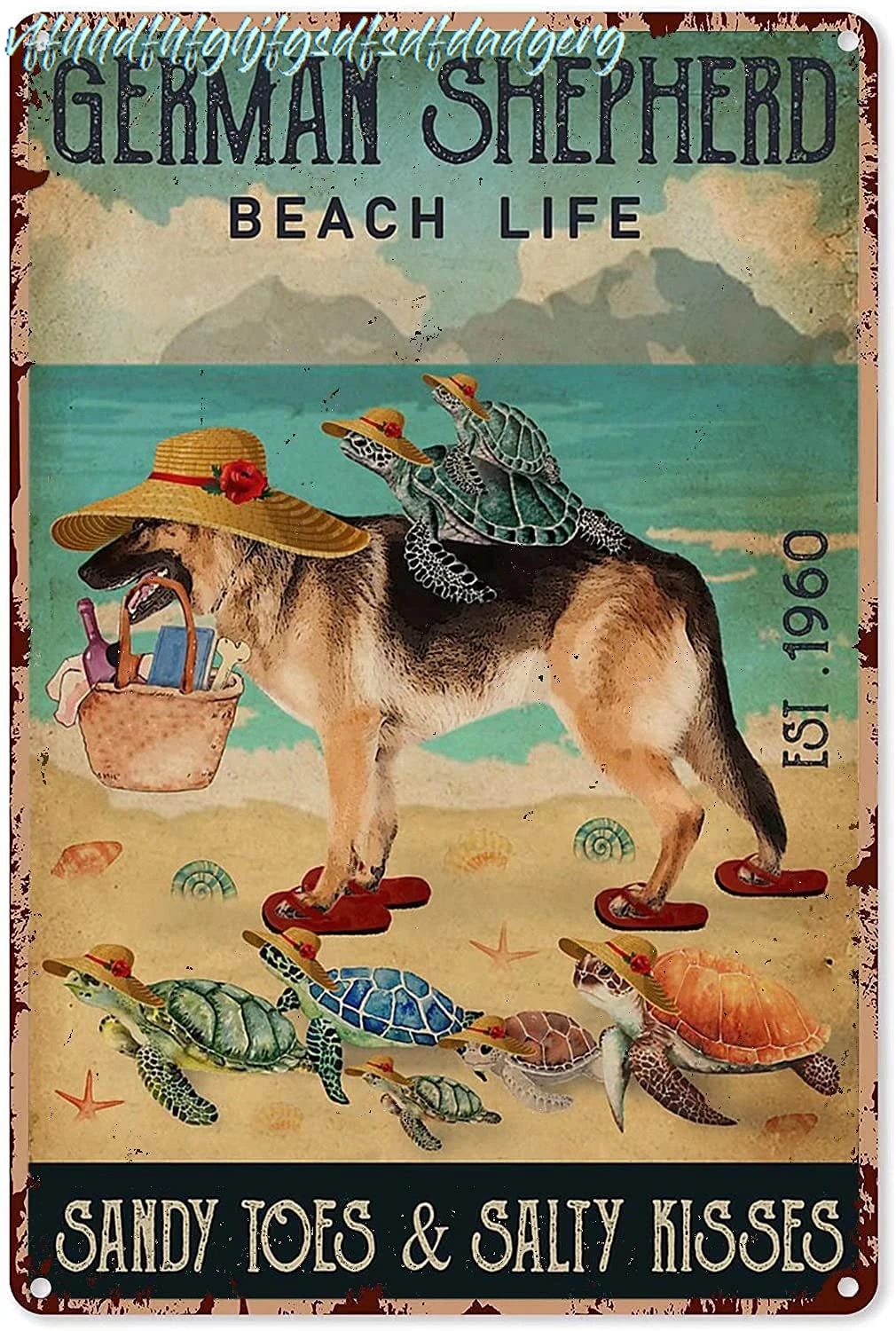 German Shepherd Beach Life Metal Tin Sign,Suitable For Home Sea Turtle Garage Bar Classic Sign Cafe Farm Country Kitchen Re sign