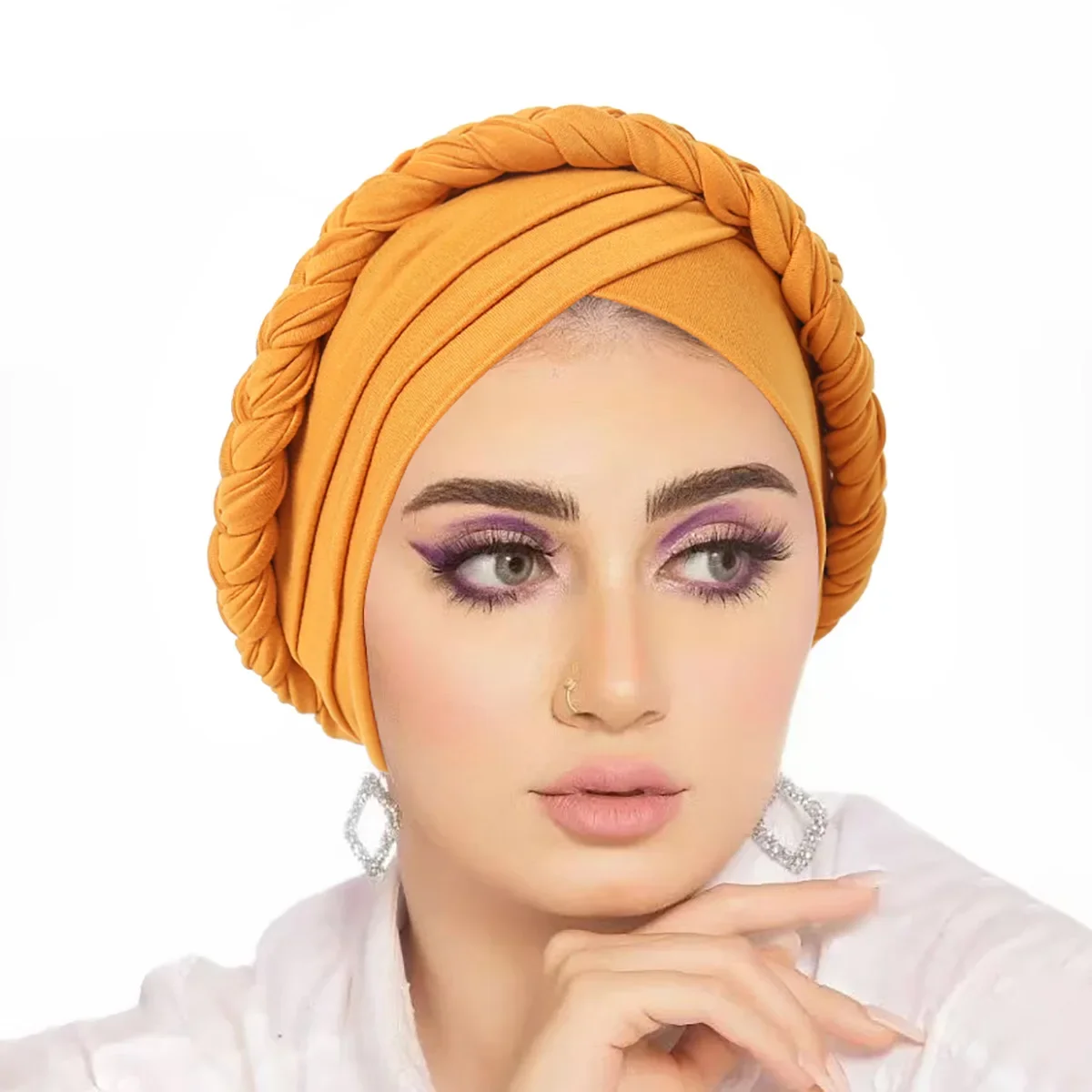 

New Muslim Forehead Cross Braids Hat Indian Turban Hats Women Cancer Chemo Cap Bonnet Beanies Hair Loss Head Wrap Turbante Mujer