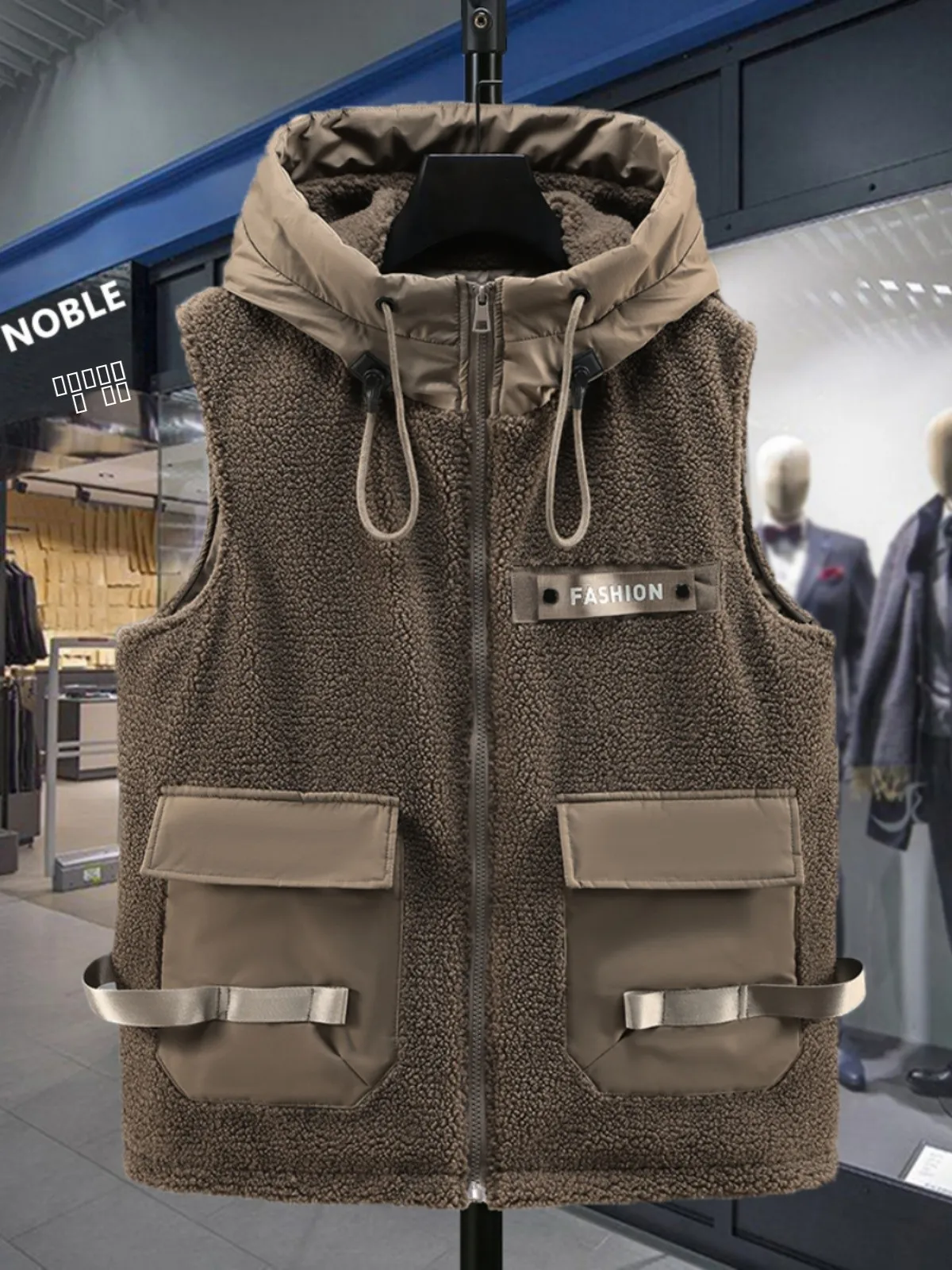 

Thiened Fce Lamb Velvet Jaet Boys American Casual Outdoor Vest oulder Workwear Harn Youth Trend Polyester Fiber