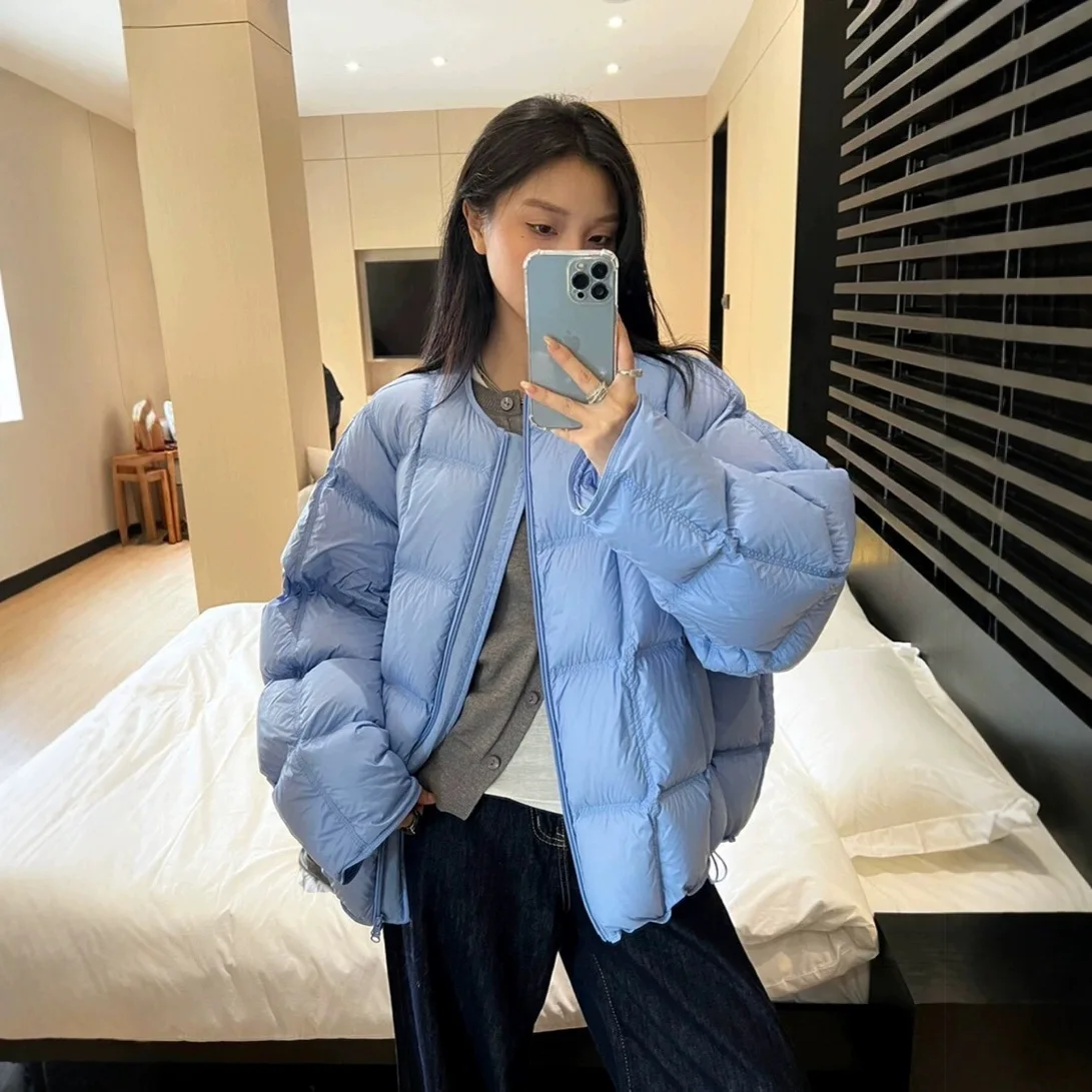 2025 New Winter Fluffy Puffer Jacket Women Thicken Warm Oversized Baseball Collar 90% White Duck Down Short Casual Coat