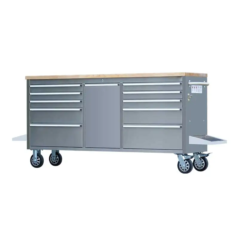 Customizable Multi-functional Stainless Steel Tool Cabinet With 11 Drawers And A Rubberwood Worktop