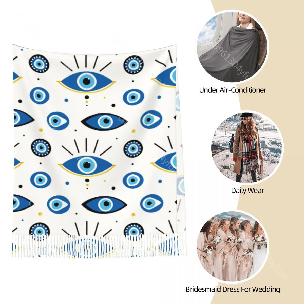 Dames Sjaal Met Kwast Nazar Boze Oog Lucky Charms Lange Super Zachte Sjaal Wrap Turkse Amuletten Geschenken Pashmina Sjaals