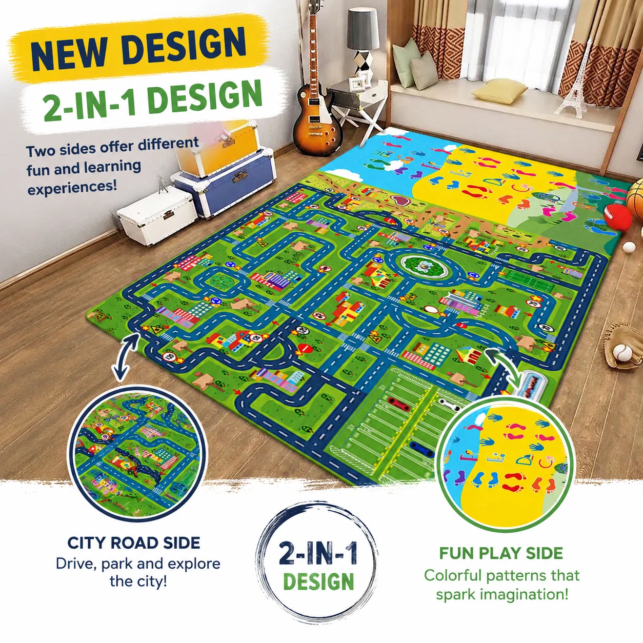 Thickened Flannel Carpet Living Room Children's Bedroom Decoration Floor Rug Cartoon Road Play Mat Soft Tatami Carpets Non-slip