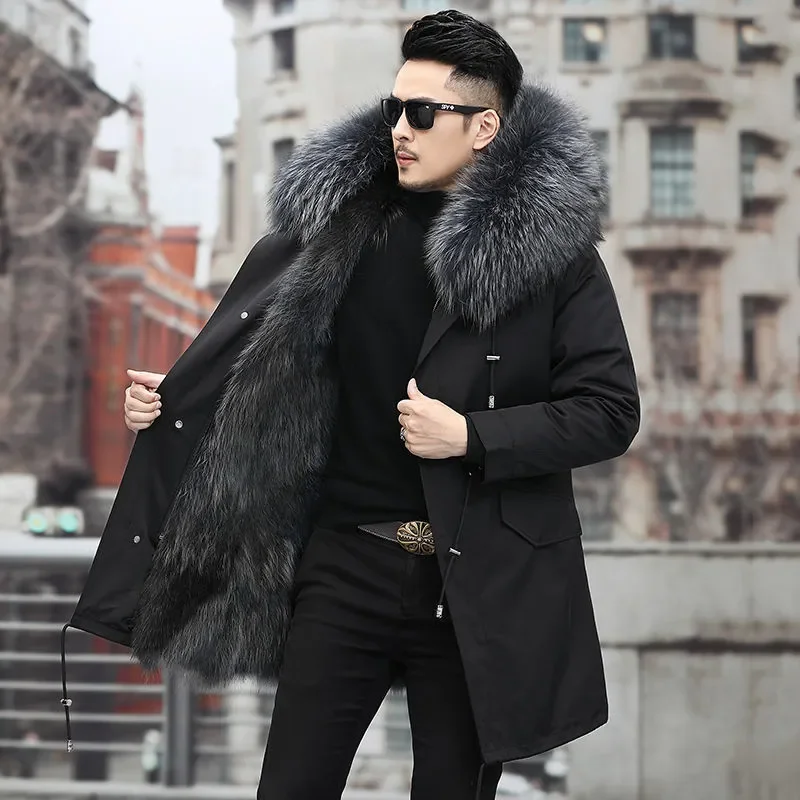 Thick Warm Coat Men Winter Coat  Winter Men\'s Parker Coat Medium and Long Fur In One Thermal Fur Jacket Men\'s Detachable Liner