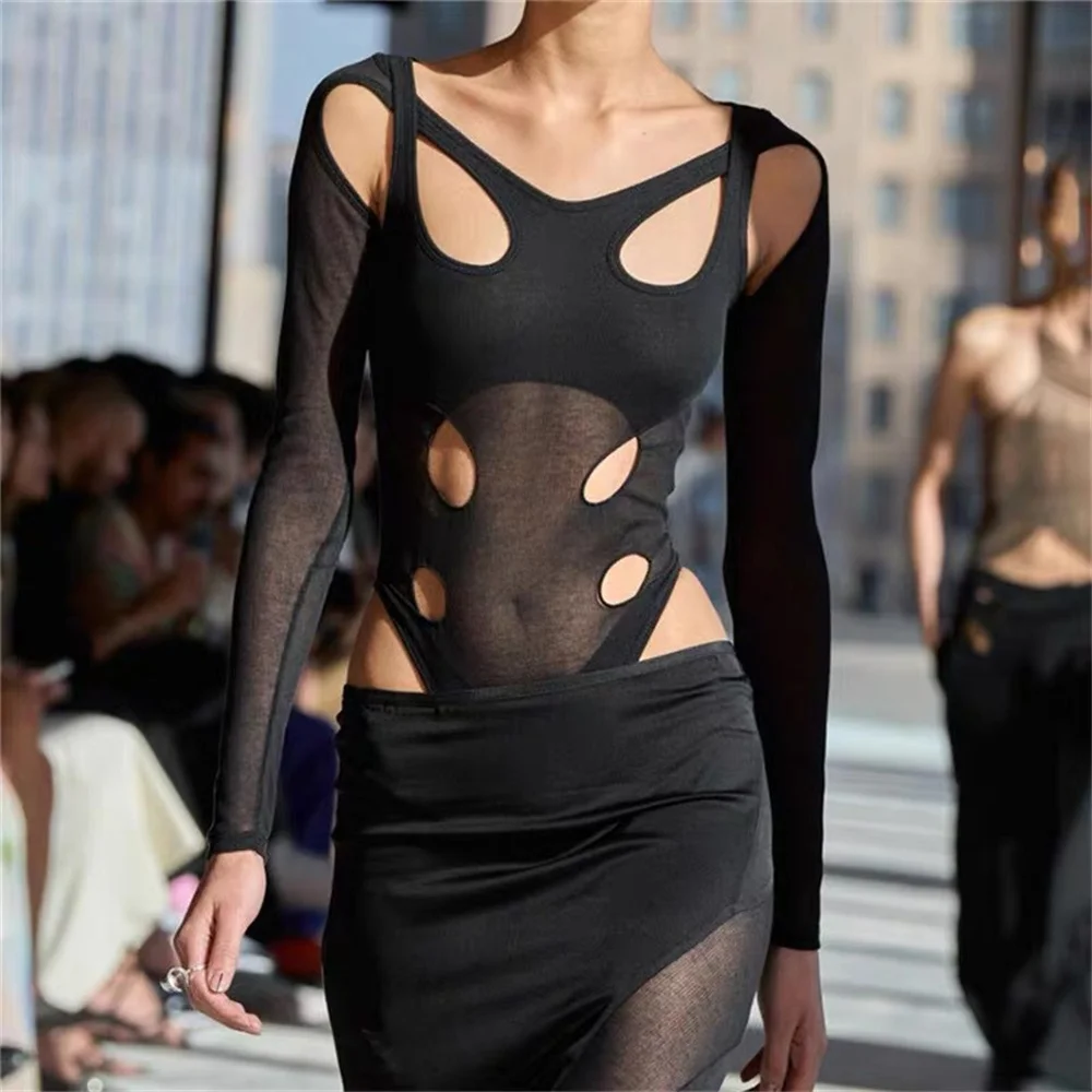 

traf 2025 woman summer t-shirt knitted hollow corset sexy women's clothing tops shirts y2k New high quality party pullover bra