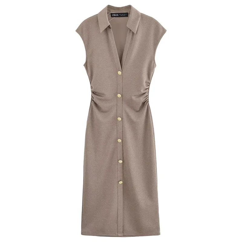 HXAO camisa fruncida vestidos por debajo de la rodilla 2025 mujer verano sin mangas vestido blanco negro mujeres ceñido al cuerpo elegante vestido Casual de mujer 088