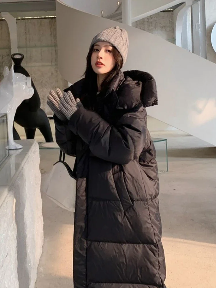 2026 Korean Style Women Long Cotton Padded Parka Faux Fur Collar Winter Warm Overcoat Y2K Vintage Casual Atmosphere Outerwear