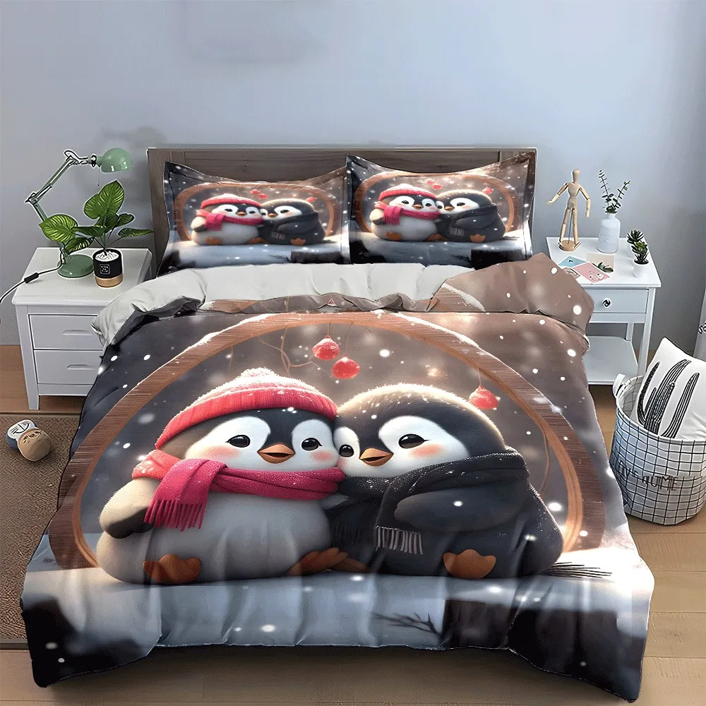 Winter Penguin Set for Snowy Days Exquisite three-piece bedding set gift for kids and adults