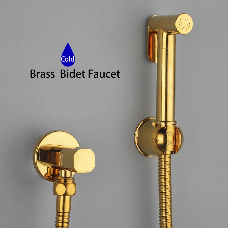 Fliger Gold Bidet Faucet Brass Portable Bidet Toilet Sprayer Set Toilet Faucet Single Cold Water Shower Head  Anal Douche